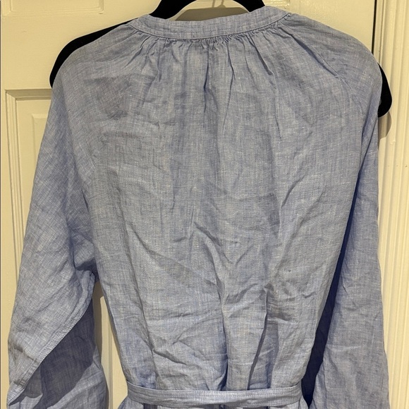 J Crew Sold Out Cabana Linen Dress Elegant Blue Full Slip Pockets XL - Picture 6 of 11